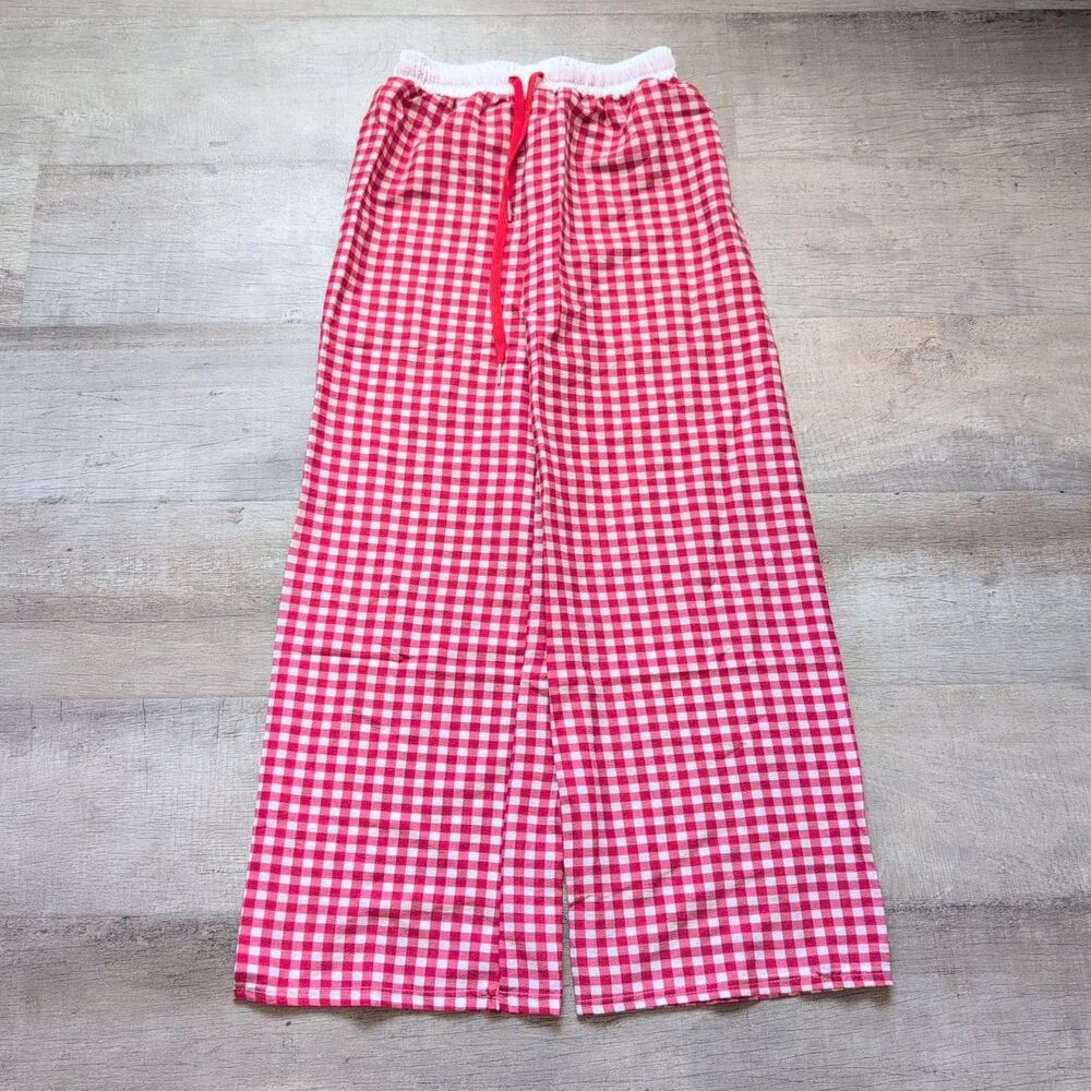 New Womens Summer One Size High Strech Checkered Wide Leg Cotton Pants